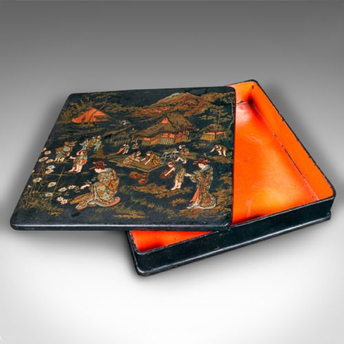 fig 1. Antique Presentation Box, Japanese, Lacquered, Hand Painted, Oriental, Victorian