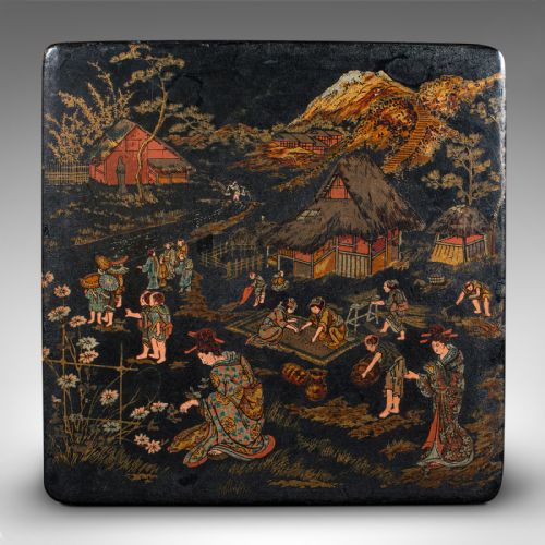 fig 2. Antique Presentation Box, Japanese, Lacquered, Hand Painted, Oriental, Victorian