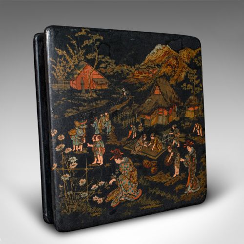fig 3. Antique Presentation Box, Japanese, Lacquered, Hand Painted, Oriental, Victorian