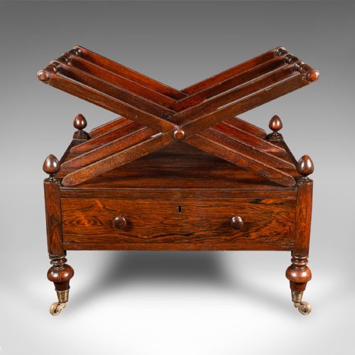 fig 1. Antique Canterbury Rack, English, 3 Section, Magazine, Newspaper Stand, Regency
