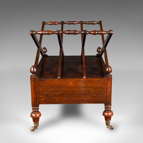 fig 3. Antique Canterbury Rack, English, 3 Section, Magazine, Newspaper Stand, Regency