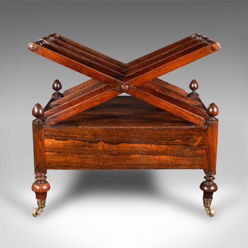 fig 4. Antique Canterbury Rack, English, 3 Section, Magazine, Newspaper Stand, Regency