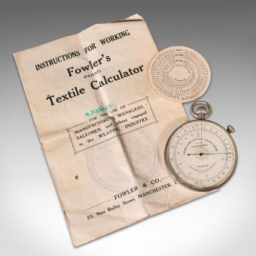 fig 1. Antique Textile Calculator, English, Factory Loom Counter, Fowler & Co, C.1920