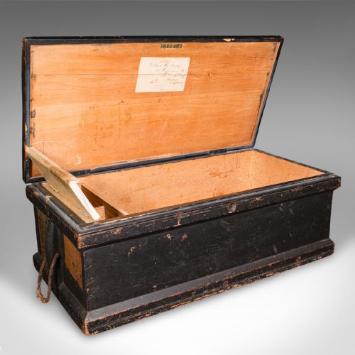 fig 1. Antique Shipwright's Chest, English, Stained Pine, Workman's Trunk, Victorian