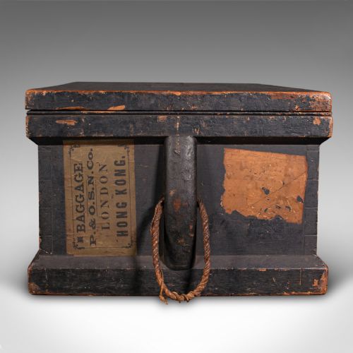fig 3. Antique Shipwright's Chest, English, Stained Pine, Workman's Trunk, Victorian