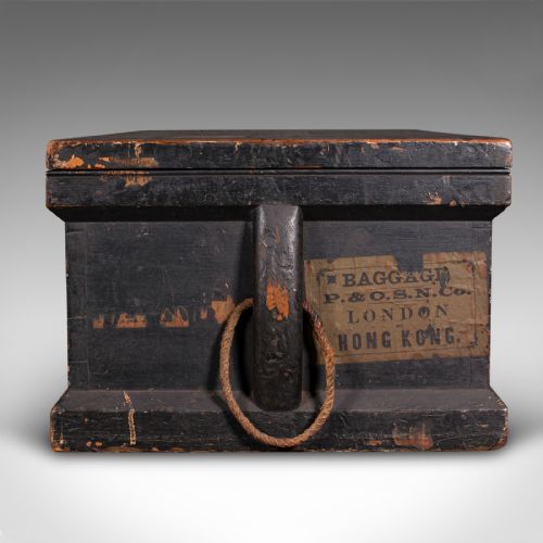 fig 4. Antique Shipwright's Chest, English, Stained Pine, Workman's Trunk, Victorian