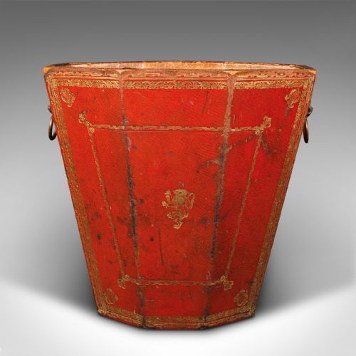 fig 1. Antique Drawing Room Paper Bin, English, Leather, Brass, Office Basket, Georgian