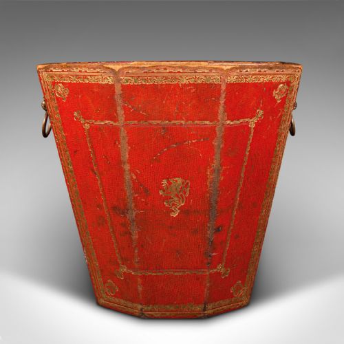 fig 2. Antique Drawing Room Paper Bin, English, Leather, Brass, Office Basket, Georgian