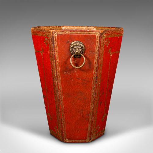 fig 3. Antique Drawing Room Paper Bin, English, Leather, Brass, Office Basket, Georgian