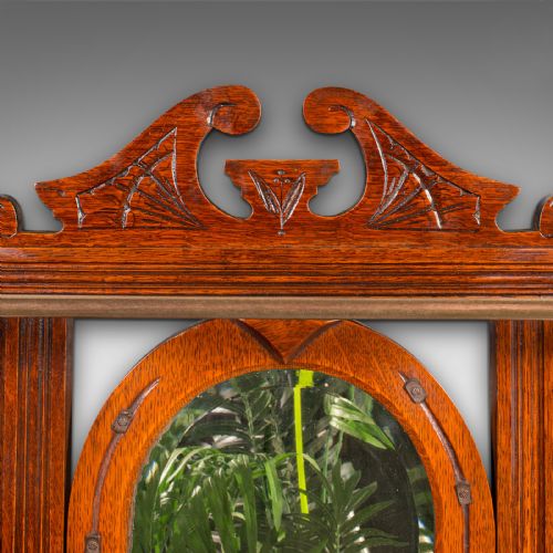 fig 3. Antique Cheltenham Mirror, English, Oak, Hallway Rack, Cloak Hooks, Edwardian