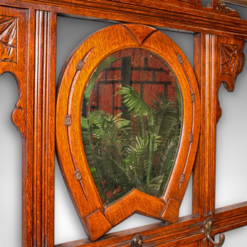 fig 4. Antique Cheltenham Mirror, English, Oak, Hallway Rack, Cloak Hooks, Edwardian