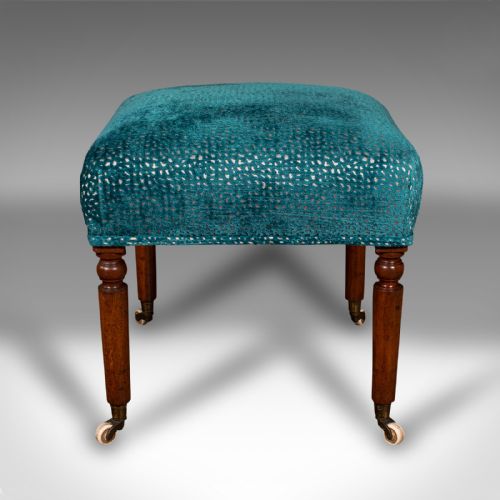 ANTIQUE DRESSING STOOL ENGLISH CHENILLE UPHOLSTERY FOOTSTOOL REGENCY C1820 - ADDITIONAL PHOTO 1