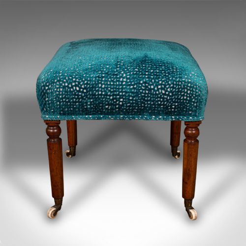 ANTIQUE DRESSING STOOL ENGLISH CHENILLE UPHOLSTERY FOOTSTOOL REGENCY C1820 - ADDITIONAL PHOTO 2