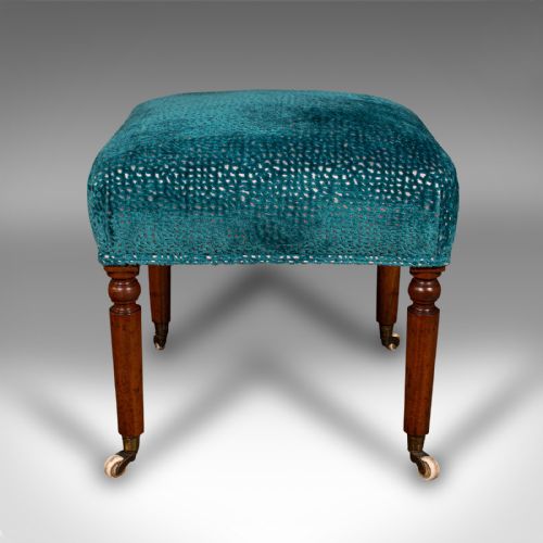 ANTIQUE DRESSING STOOL ENGLISH CHENILLE UPHOLSTERY FOOTSTOOL REGENCY C1820 - ADDITIONAL PHOTO 3