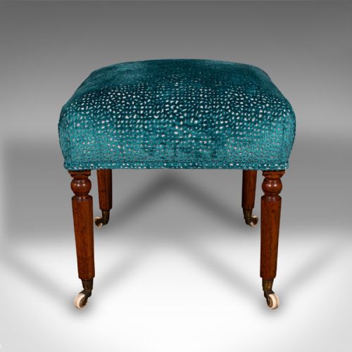 ANTIQUE DRESSING STOOL ENGLISH CHENILLE UPHOLSTERY FOOTSTOOL REGENCY C1820 - ADDITIONAL PHOTO 4