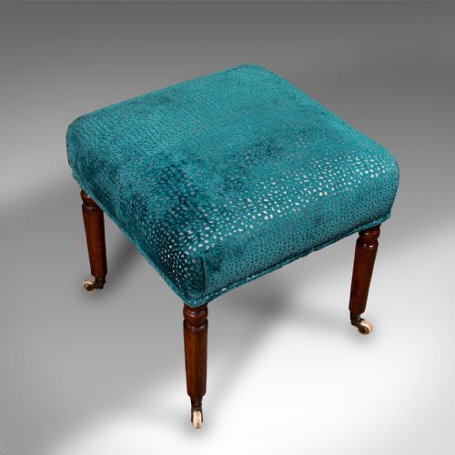 ANTIQUE DRESSING STOOL ENGLISH CHENILLE UPHOLSTERY FOOTSTOOL REGENCY C1820 - ADDITIONAL PHOTO 5