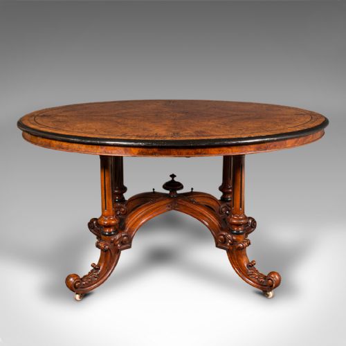 fig 1. Antique Oval Looe Table, English, Walnut, 4 Seat, Centrepiece, Early Victorian