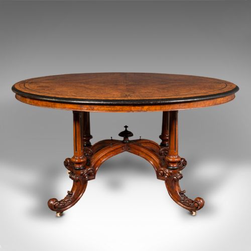 fig 4. Antique Oval Looe Table, English, Walnut, 4 Seat, Centrepiece, Early Victorian