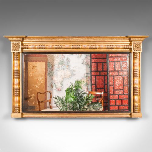 LARGE ANTIQUE OVERMANTLE MIRROR ENGLISH GILTWOOD MERCURY GLASS REGENCY 1820 - ADDITIONAL PHOTO 1