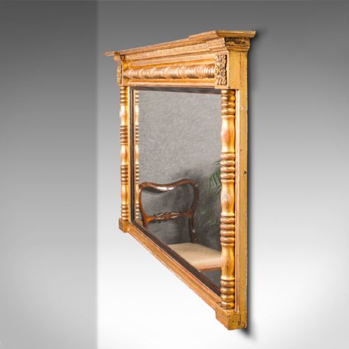 LARGE ANTIQUE OVERMANTLE MIRROR ENGLISH GILTWOOD MERCURY GLASS REGENCY 1820 - ADDITIONAL PHOTO 2