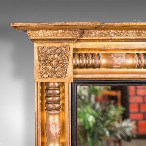 LARGE ANTIQUE OVERMANTLE MIRROR ENGLISH GILTWOOD MERCURY GLASS REGENCY 1820 - ADDITIONAL PHOTO 3