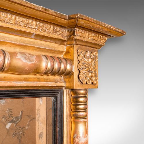 LARGE ANTIQUE OVERMANTLE MIRROR ENGLISH GILTWOOD MERCURY GLASS REGENCY 1820 - ADDITIONAL PHOTO 5