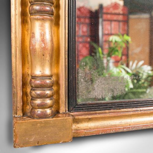 LARGE ANTIQUE OVERMANTLE MIRROR ENGLISH GILTWOOD MERCURY GLASS REGENCY 1820 - ADDITIONAL PHOTO 6