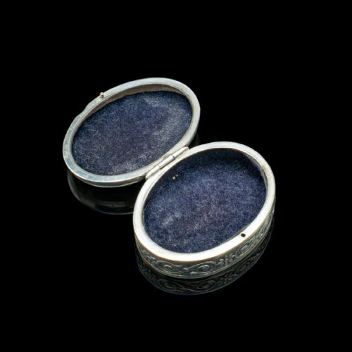 fig 1. Small Antique Snuff Pot, Continental, Silver, Pill Box, Art Nouveau, Victorian