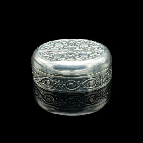 fig 3. Small Antique Snuff Pot, Continental, Silver, Pill Box, Art Nouveau, Victorian