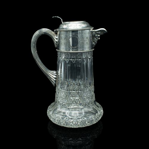 fig 2. Antique Claret Jug, English, Cut Glass, Silver Plate, Decanter, Victorian, 1900