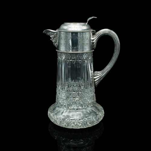 fig 3. Antique Claret Jug, English, Cut Glass, Silver Plate, Decanter, Victorian, 1900