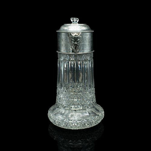 fig 4. Antique Claret Jug, English, Cut Glass, Silver Plate, Decanter, Victorian, 1900