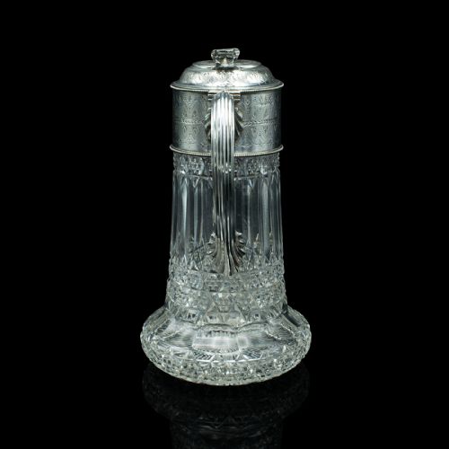 fig 5. Antique Claret Jug, English, Cut Glass, Silver Plate, Decanter, Victorian, 1900