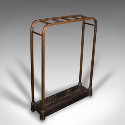 Antique Segmented Stick Stand, English, Brass, Umbrella Rack, Hallway, Victorian