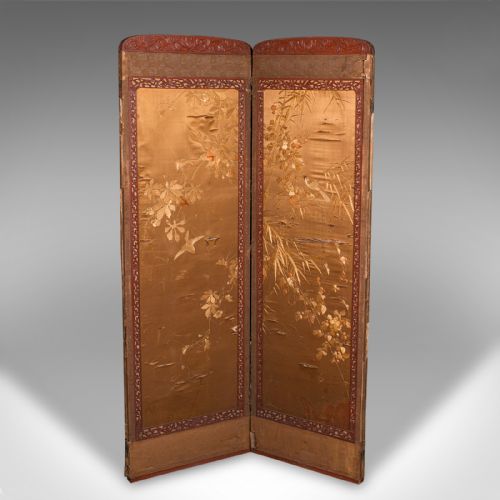 ANTIQUE PHOTOGRAPHIC PROP SCREEN JAPANESE SILK COTTON ROOM DIVIDER VICTORIAN - ADDITIONAL PHOTO 1