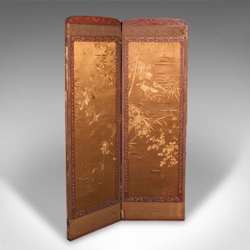 ANTIQUE PHOTOGRAPHIC PROP SCREEN JAPANESE SILK COTTON ROOM DIVIDER VICTORIAN - ADDITIONAL PHOTO 2