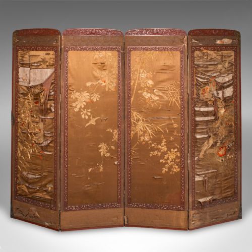 ANTIQUE PHOTOGRAPHIC PROP SCREEN JAPANESE SILK COTTON ROOM DIVIDER VICTORIAN - ADDITIONAL PHOTO 3