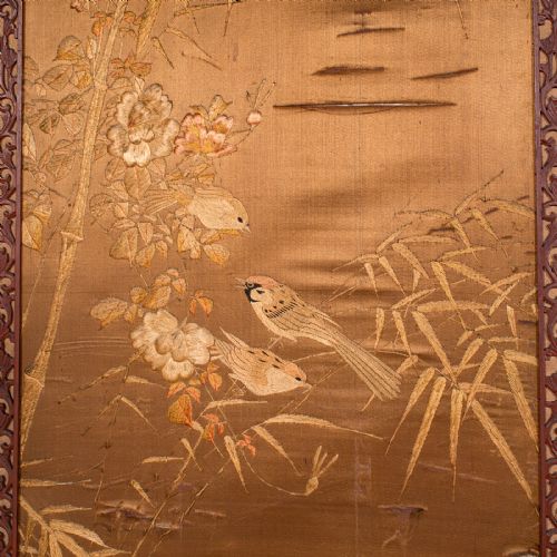 ANTIQUE PHOTOGRAPHIC PROP SCREEN JAPANESE SILK COTTON ROOM DIVIDER VICTORIAN - ADDITIONAL PHOTO 4