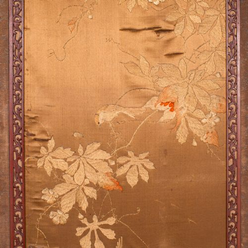 ANTIQUE PHOTOGRAPHIC PROP SCREEN JAPANESE SILK COTTON ROOM DIVIDER VICTORIAN - ADDITIONAL PHOTO 5