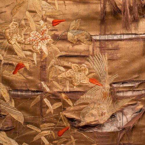 ANTIQUE PHOTOGRAPHIC PROP SCREEN JAPANESE SILK COTTON ROOM DIVIDER VICTORIAN - ADDITIONAL PHOTO 7