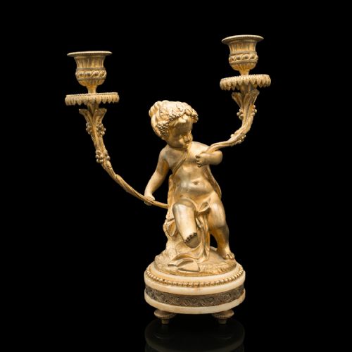 fig 2. Pair Of Antique Cherubic Candlesticks, French, Gilt, Onyx, Decorative, Victorian