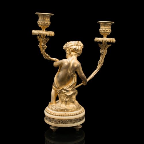 fig 3. Pair Of Antique Cherubic Candlesticks, French, Gilt, Onyx, Decorative, Victorian