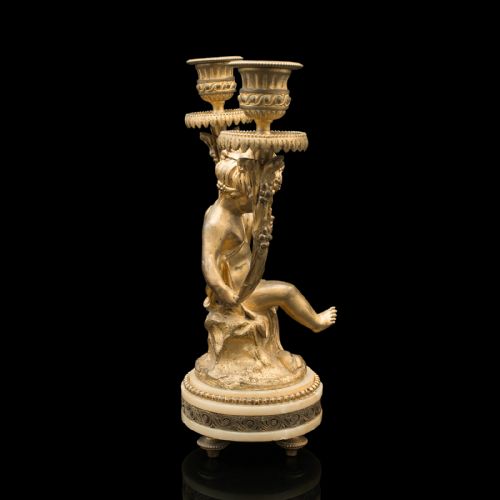 fig 4. Pair Of Antique Cherubic Candlesticks, French, Gilt, Onyx, Decorative, Victorian