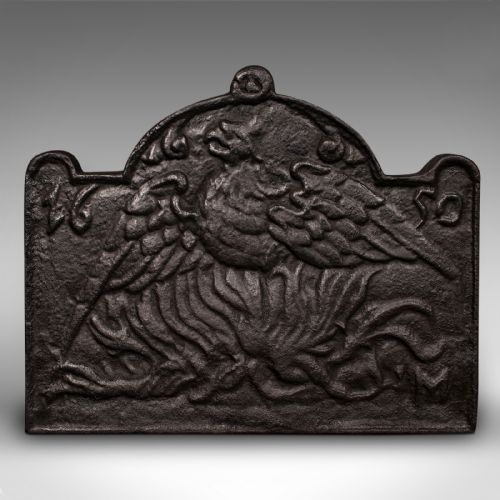 fig 1. Antique Decorative Fire Back, English, William & Mary Taste, Reflector, C.1900