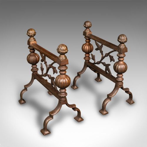 Pair of Antique Fireside Tool Rests, English Bronze, Aesthetic Period, Victorian