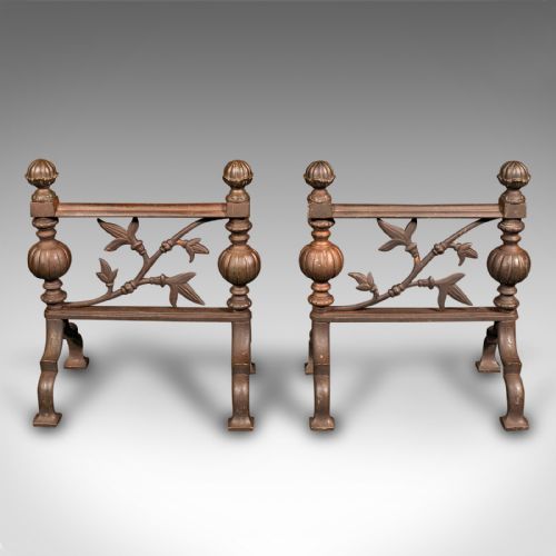 fig 1. Pair Of Antique Fireside Tool Rests, English Bronze, Aesthetic Period, Victorian