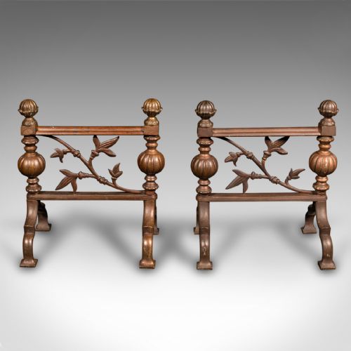 fig 2. Pair Of Antique Fireside Tool Rests, English Bronze, Aesthetic Period, Victorian