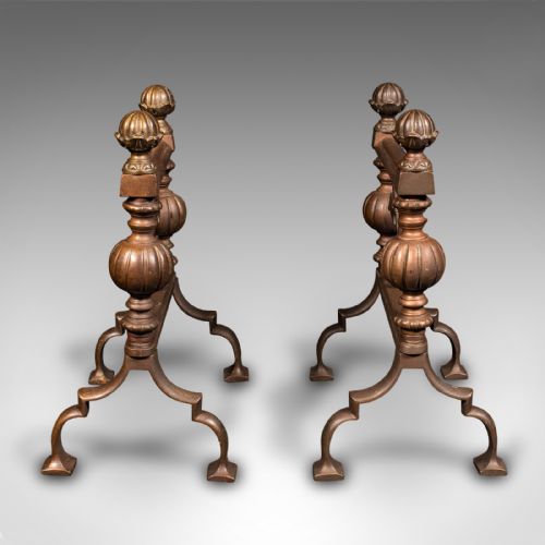 fig 3. Pair Of Antique Fireside Tool Rests, English Bronze, Aesthetic Period, Victorian