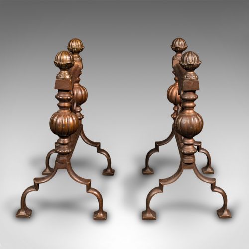 fig 4. Pair Of Antique Fireside Tool Rests, English Bronze, Aesthetic Period, Victorian