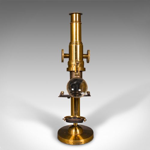 fig 2. Antique Cased Scholar's Microscope, English, Brass Scientific Instrument, C.1920